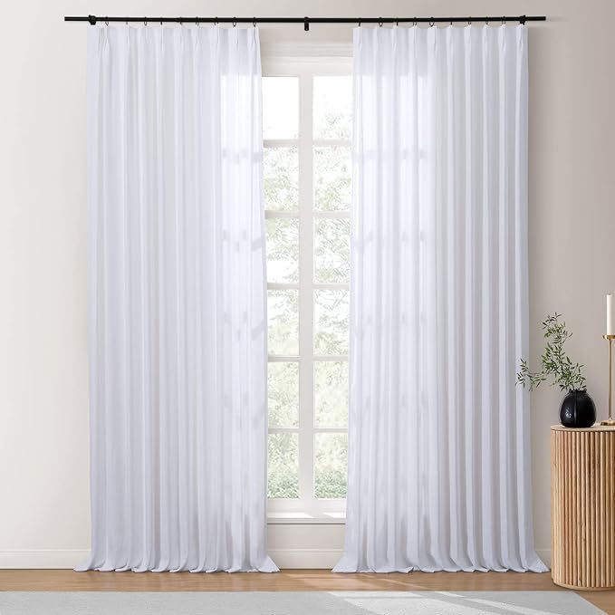 TWOPAGES Paper White Cotton Curtains Linen Textured Pinch Pleated Curtains for Traverse Rod, Heav... | Amazon (US)