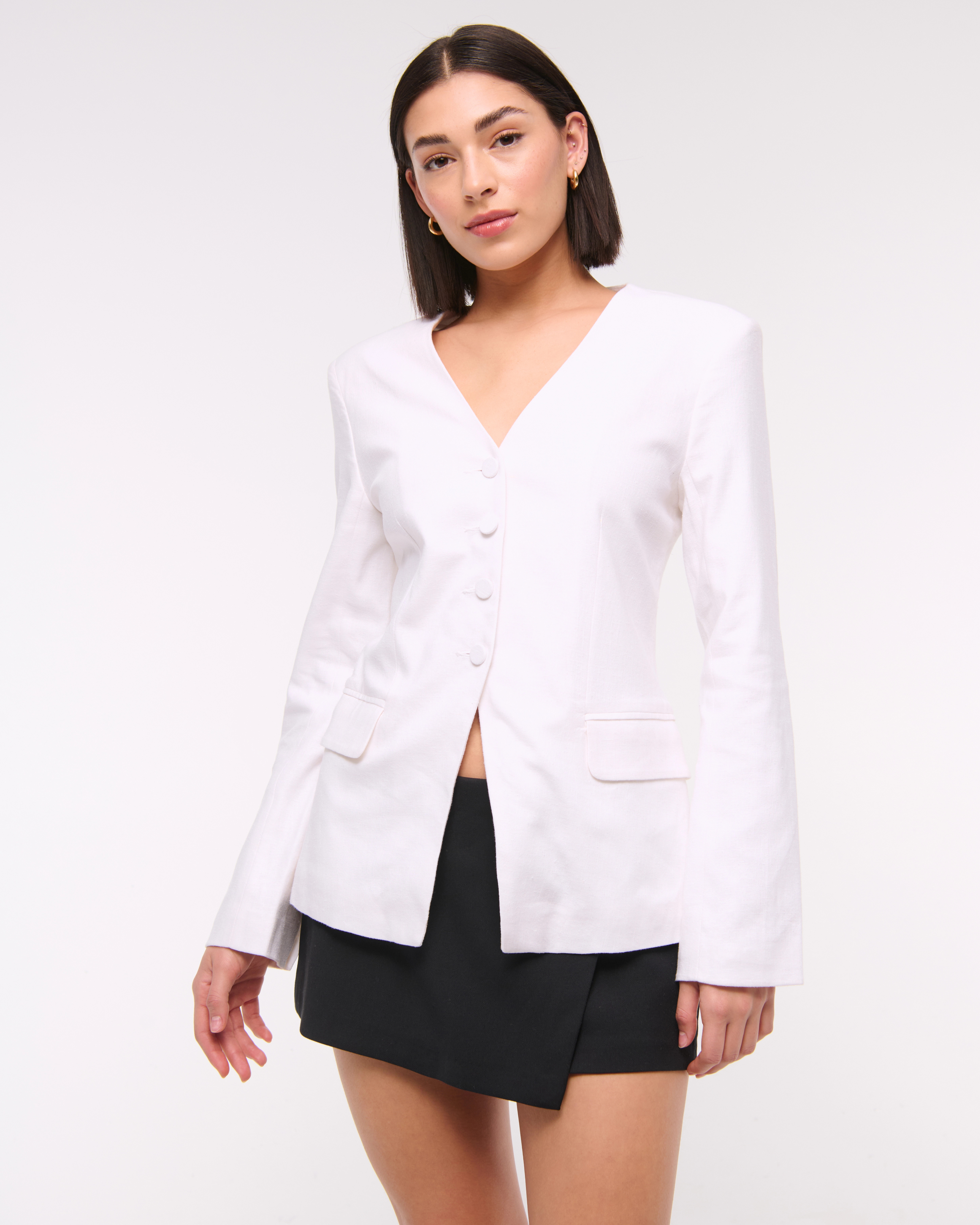 Linen-Blend Collarless Blazer | Abercrombie & Fitch (US)