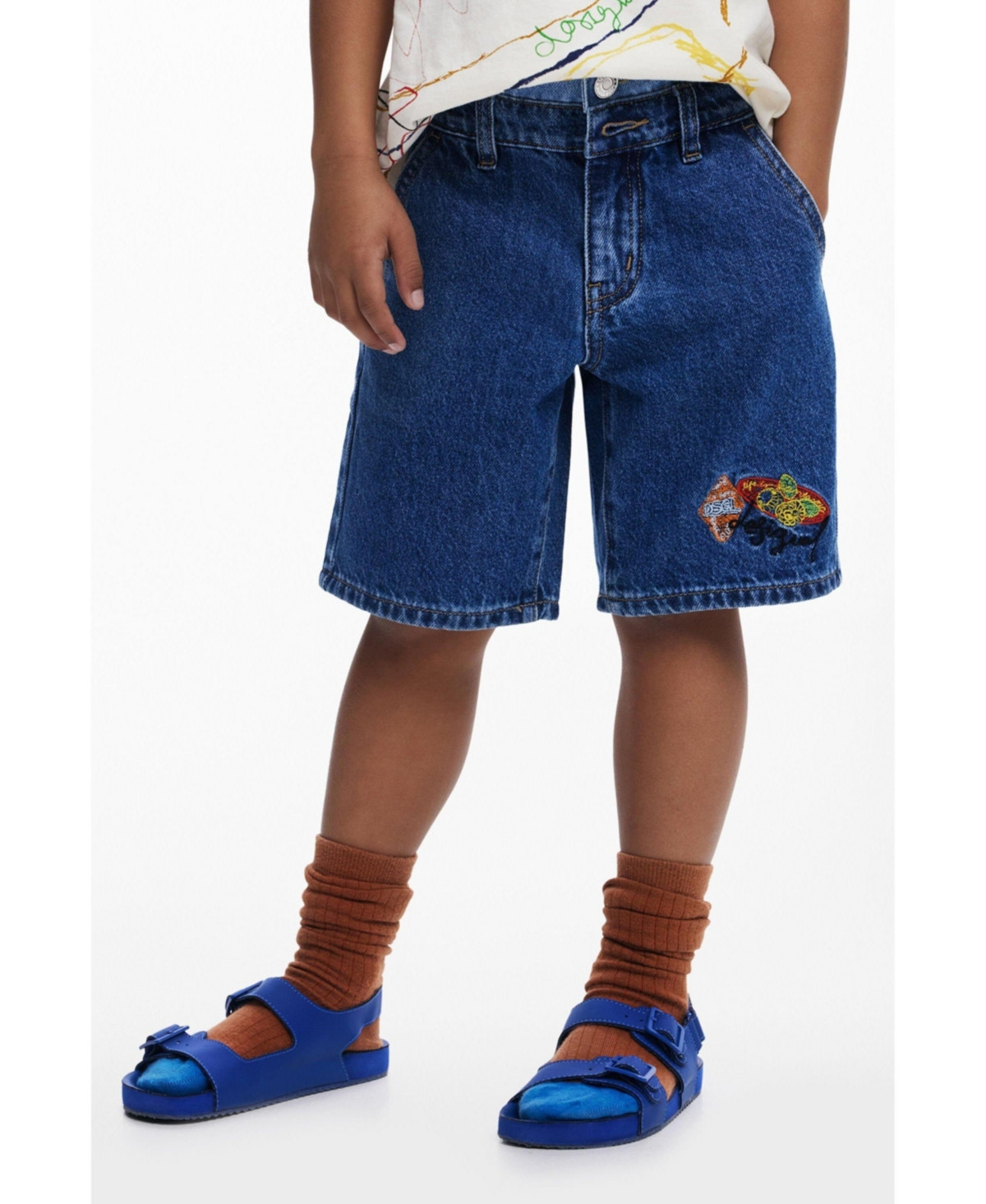 Desigual Boys Boys's Embroidered denim Bermuda shorts - Dark blue | Macy's