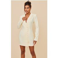 Cream Woven Button Detail Blazer Dress | PrettyLittleThing US