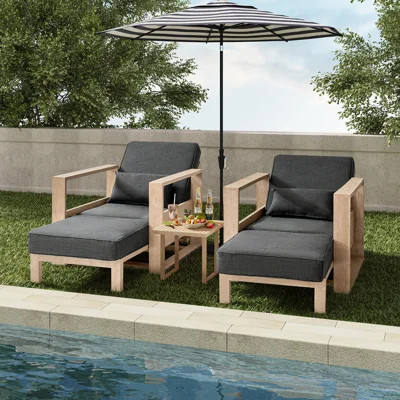 Darren Coastal Solid Wood Chaise Lounge with Lumbar Pillow and Adjustable Backrest (Set of 2) | Wayfair North America