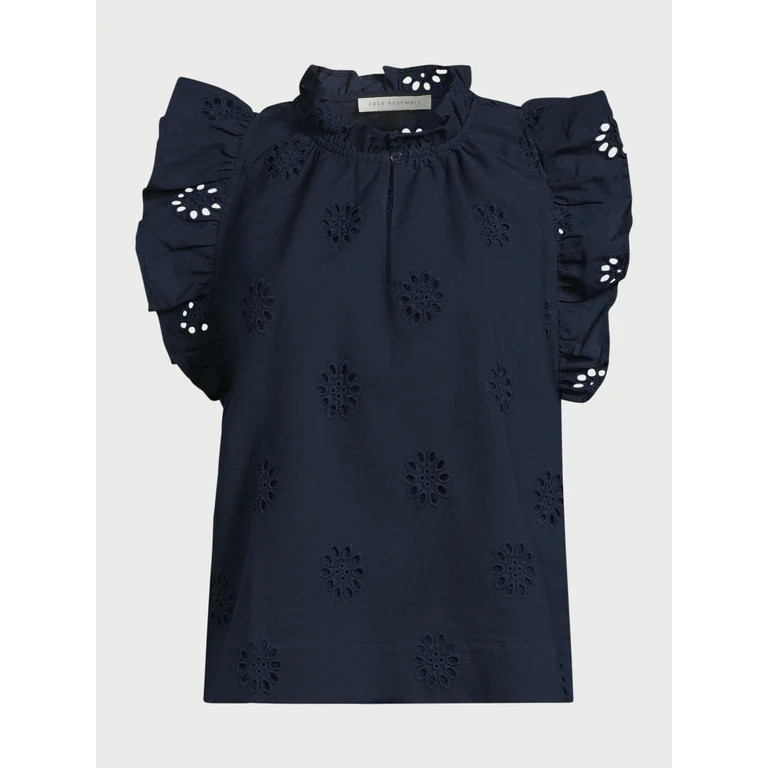 Free Assembly Women's Cotton Sleeveless Flutter Eyelet Top, Sizes XS-XXL | Walmart (US)
