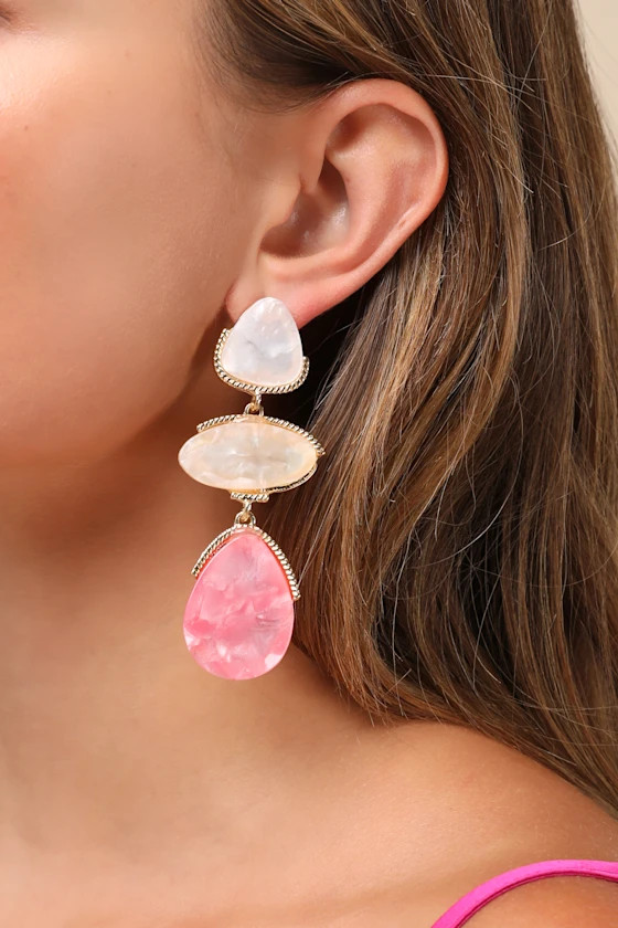 Chrysanta Pink Stone Drop Earrings | Lulus
