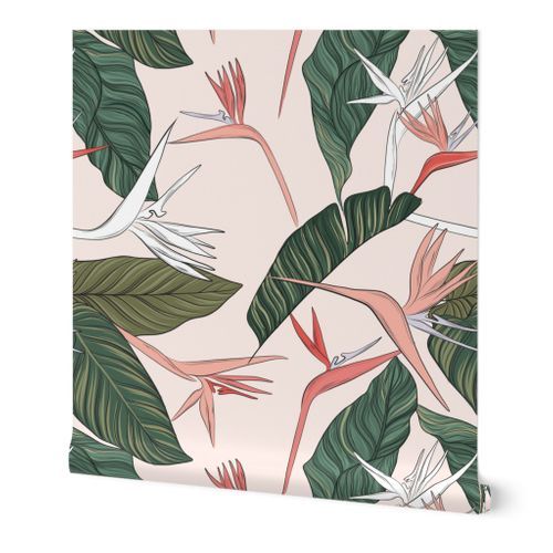 Bird of Paradise floral in pink | Spoonflower