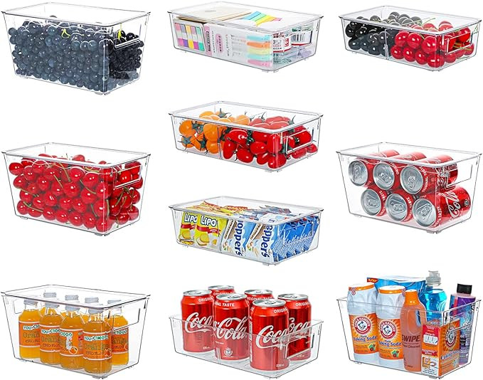 Plastic Storage Bin with Lids, ESARORA 10 PACK Stackable Clear Organizer Bins with Handles For Fr... | Amazon (US)