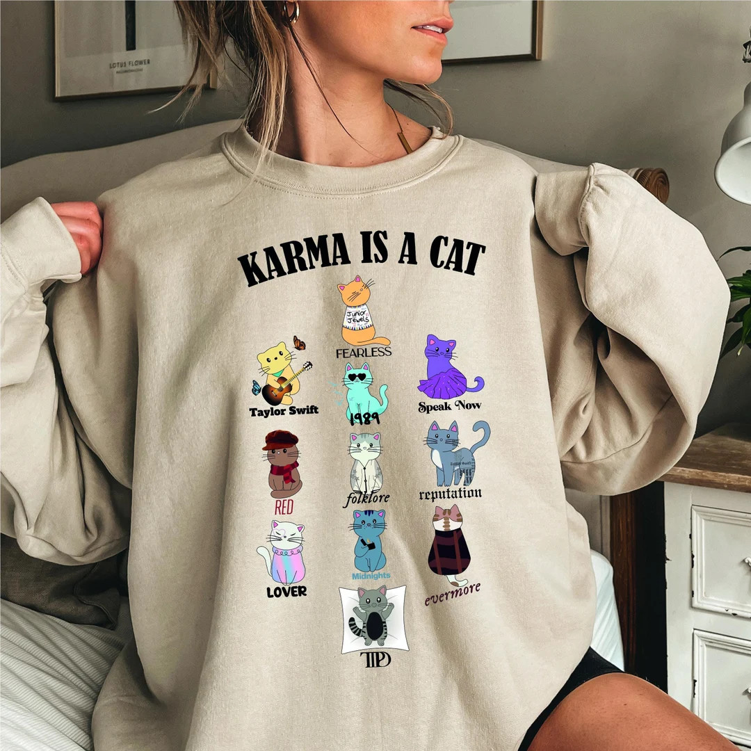 Karma is A Cat Sweatshirt and Hoodie only Full HD Format With Last Album Included, TTPD Cat Karma... | Etsy (US)