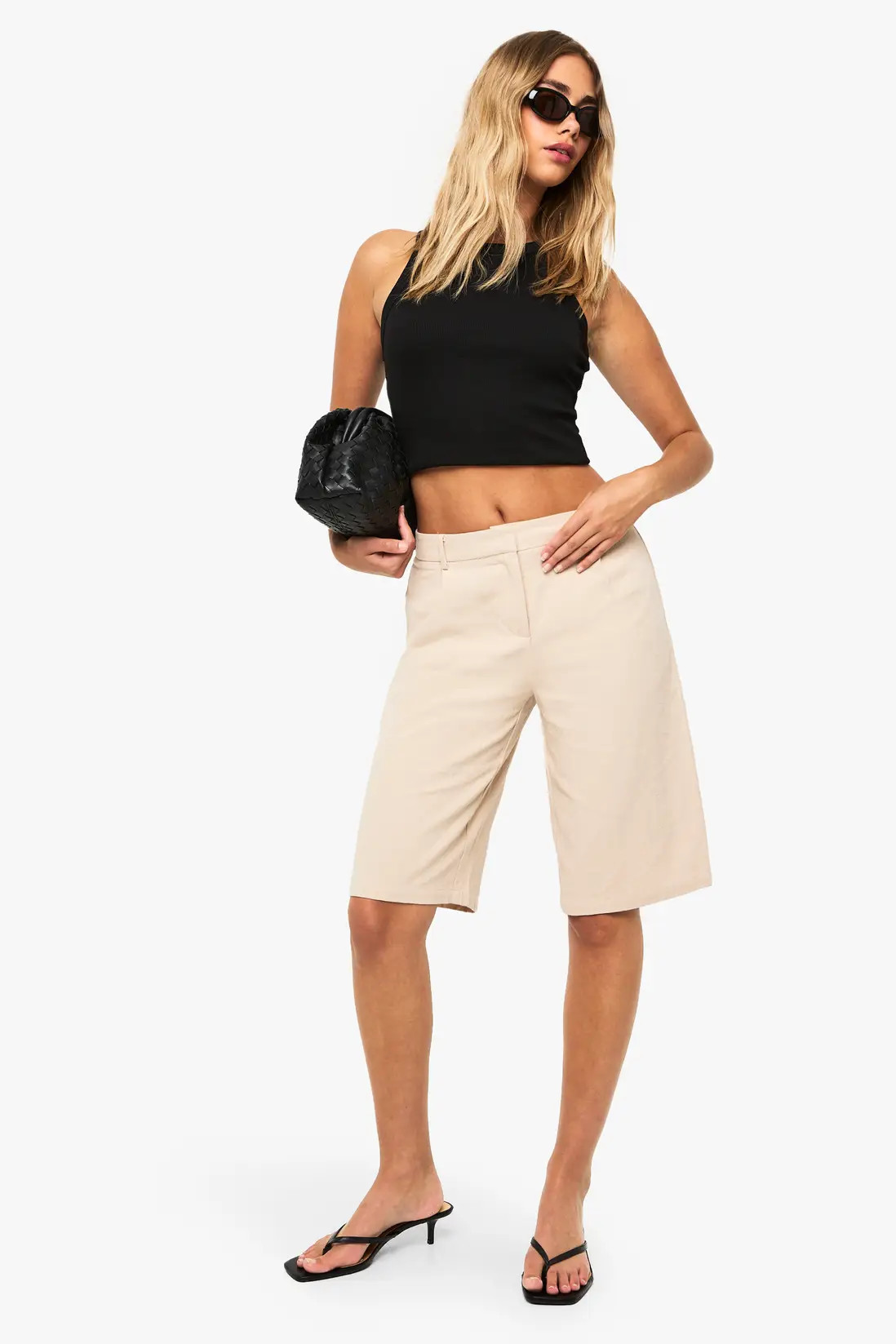 Stone Linen Tailored Mid Rise Bermuda Shorts | Boohoo | Boohoo.com (UK & IE)
