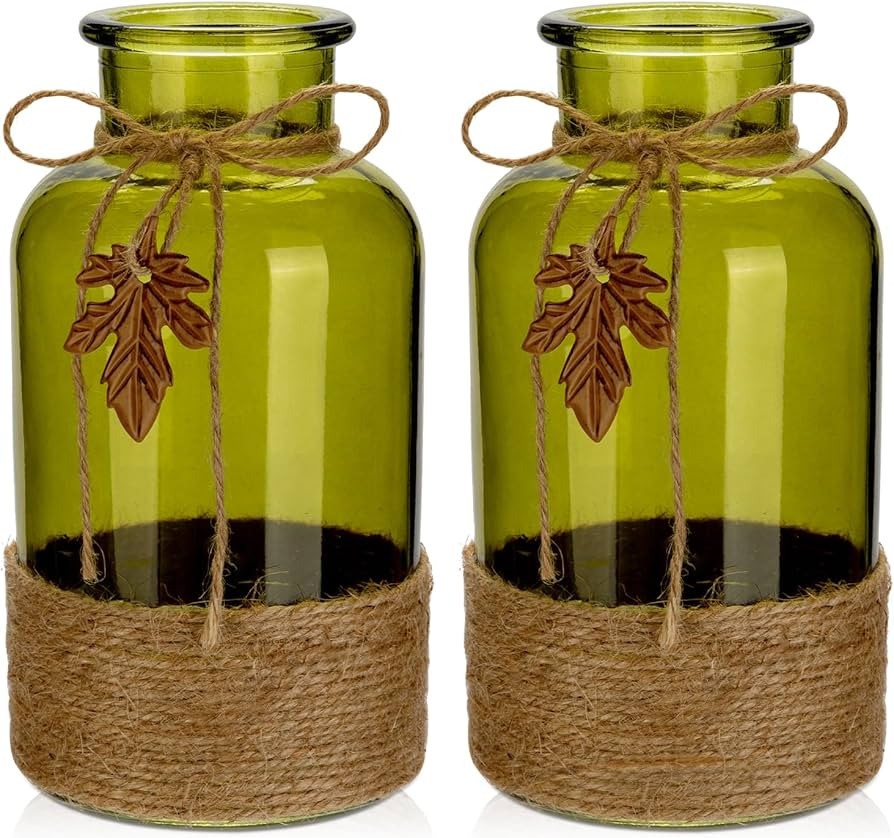 8 inch Green Glass Vases Large Flower Vase for Centerpieces Table Decorations Living Room Office ... | Amazon (US)