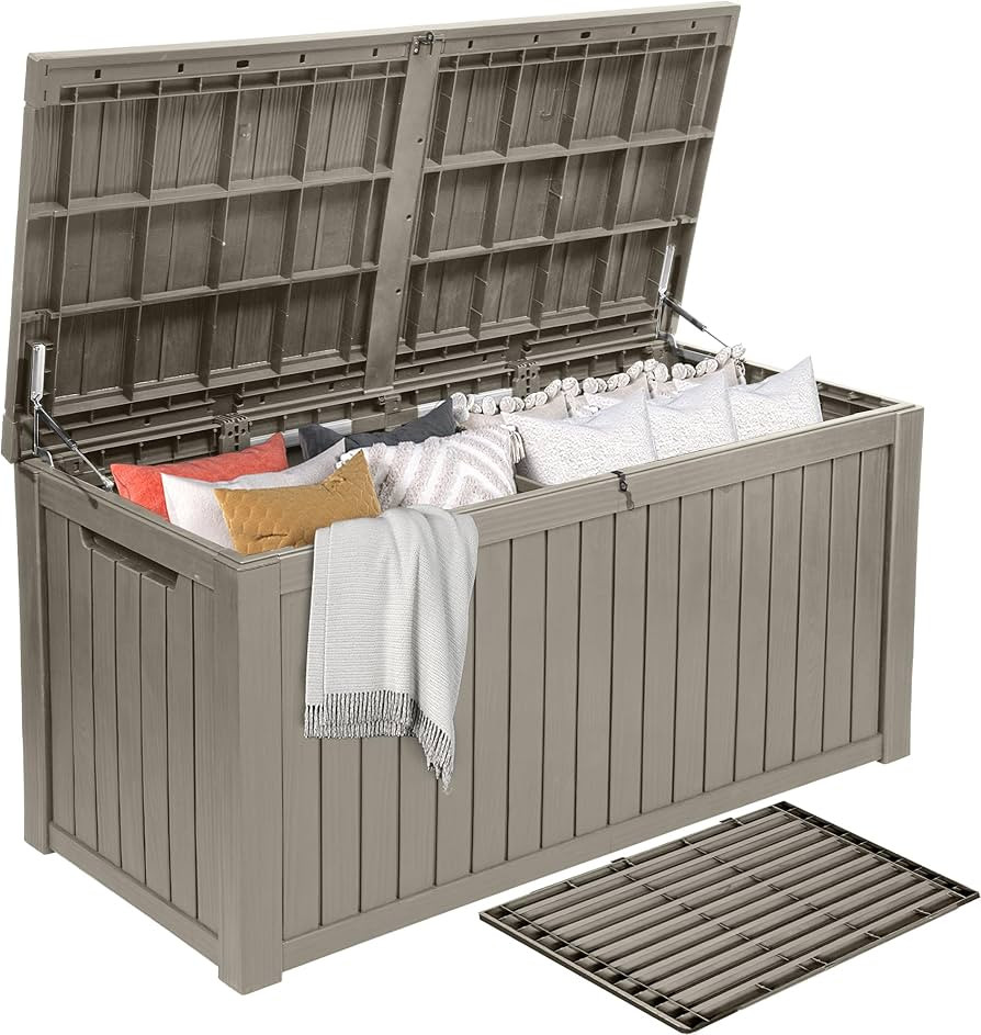 DWVO 180 Gallon Extra-Large Patio Deck Box, Waterproof Resin Outdoor Storage Box with Removable D... | Amazon (US)