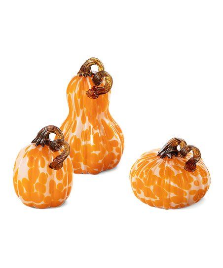 Glitzhome Orange Glass Pumpkin Gourd Décor - Set of Three | Zulily