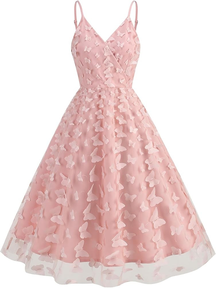 3D Butterfly Applique Tulle Prom Dresses for Women Spaghetti Strap V Neck Cocktail Party Dress Fo... | Amazon (US)