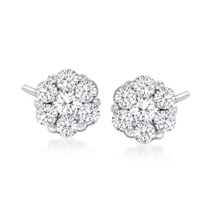 .25 ct. t.w. Diamond Floral Stud Earrings in 14kt White Gold | Ross-Simons