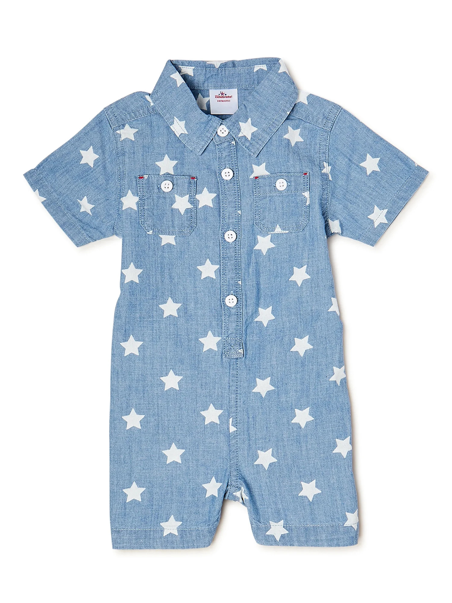 Way To Celebrate Baby Boys Americana Chambray Romper, Sizes 0-24 Months | Walmart (US)