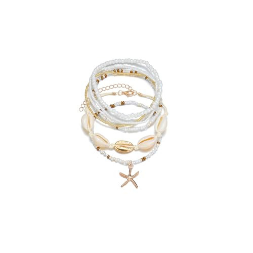 Ankle Bracelets for Women Gold Anklets Starfish Ankle Bracelet Stainless Steel Foot Chain Beach Anklets Summer Jewelry for Women (7PCS Shell Starfish Pearl Anklet) | Amazon (US)