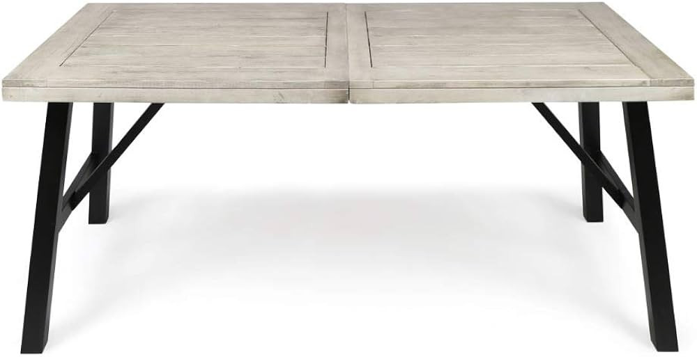 Christopher Knight Home Borocay Outdoor Acacia Wood Dining Table, Light Grey Wash Pu / Pu/Black | Amazon (US)