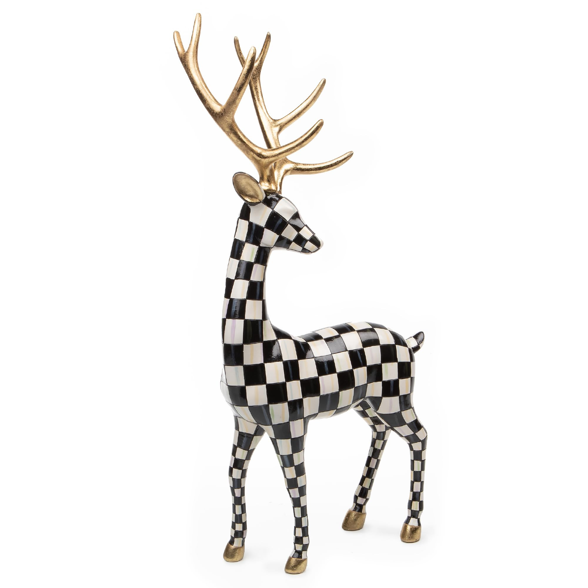MACKENZIE-CHILDS Checkmate Deer Statue, Black-and-White Christmas Deer Decor, Standing | Amazon (US)