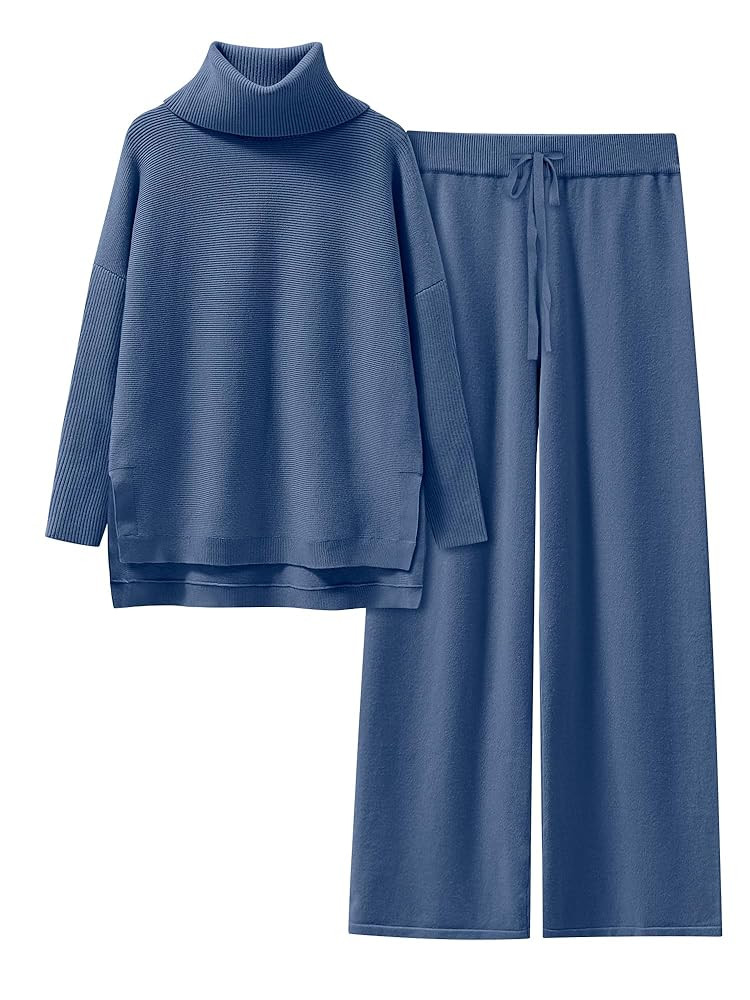 ANRABESS Women Two Piece Outfits Oversized Turtleneck Knit Pullover Sweater Top Wide Leg Pants Lo... | Amazon (US)