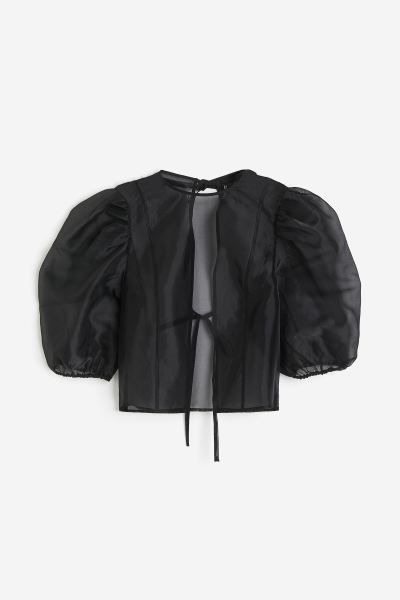 Puff-sleeved Organza Top - Black - Ladies | H&M US | H&M (US + CA)