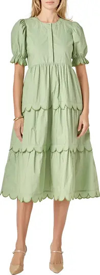 Contrast Scalloped Trim Cotton Midi Dress | Nordstrom