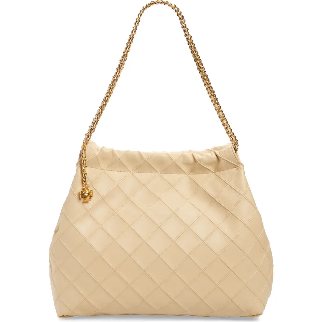 Tory Burch Fleming Quilted Leather Hobo Bag in Vanilla Soft Serve at Nordstrom | Nordstrom