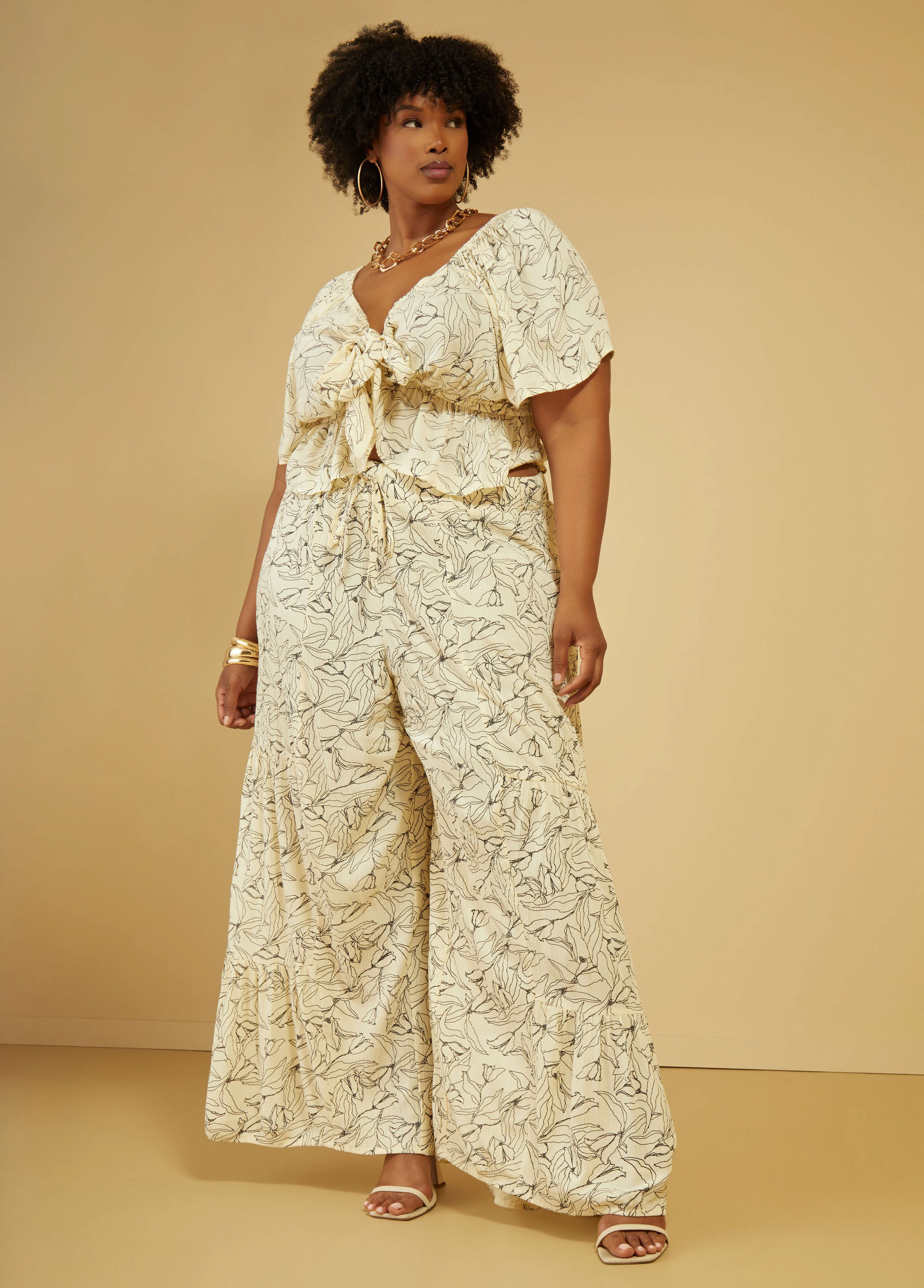 Flounced Floral Print Pants | Ashley Stewart
