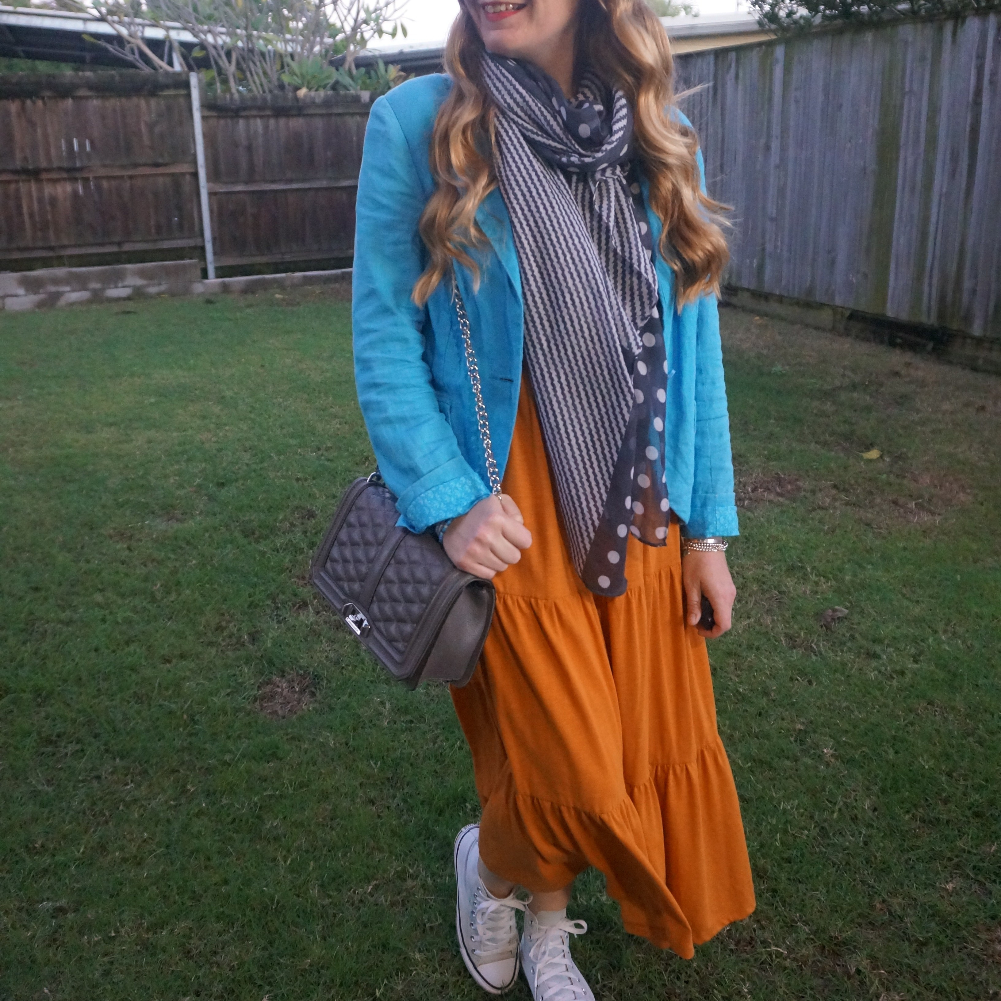 Thrifted Target blue linen blazer with anko Kmart orange tiered midi dress, Converse high tops and grey Rebecca Minkoff Love bag 🧡💙

#LTKaustralia #LTKwinter #LTKworkwear