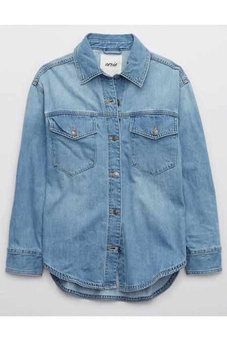Aerie Denim Shacket Women's Blue XS | American Eagle Outfitters (US & CA)