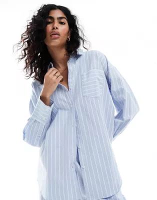 4th & Reckless delphi wide stripe beach shirt co-ord in blue and white | ASOS | ASOS (Global)