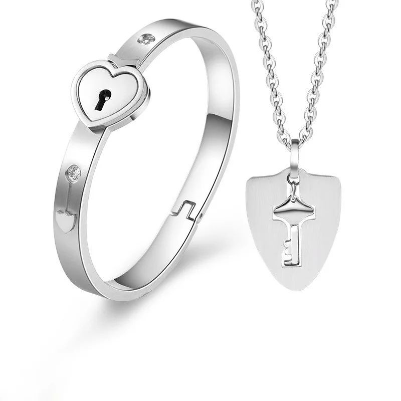 Concentric Lock&Key Bracelet Necklace Jewelry, Chrismas Thanksgiving Couple Gift Sets for Women -... | Walmart (US)
