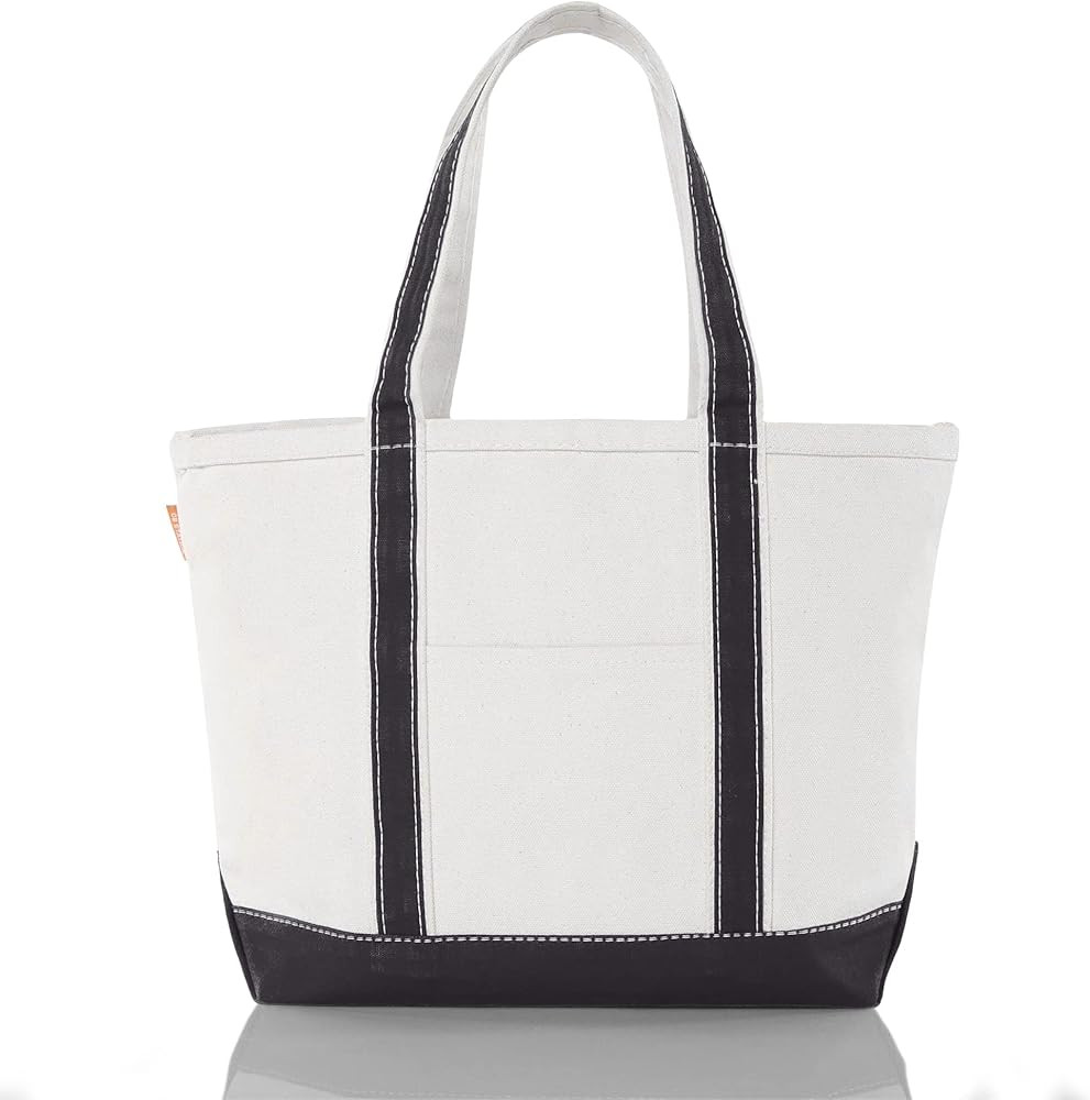 Medium Classic Canvas Tote Bag for Women, Top Zipper Closure, Outer Pocket, Daily Essentials, Gro... | Amazon (US)