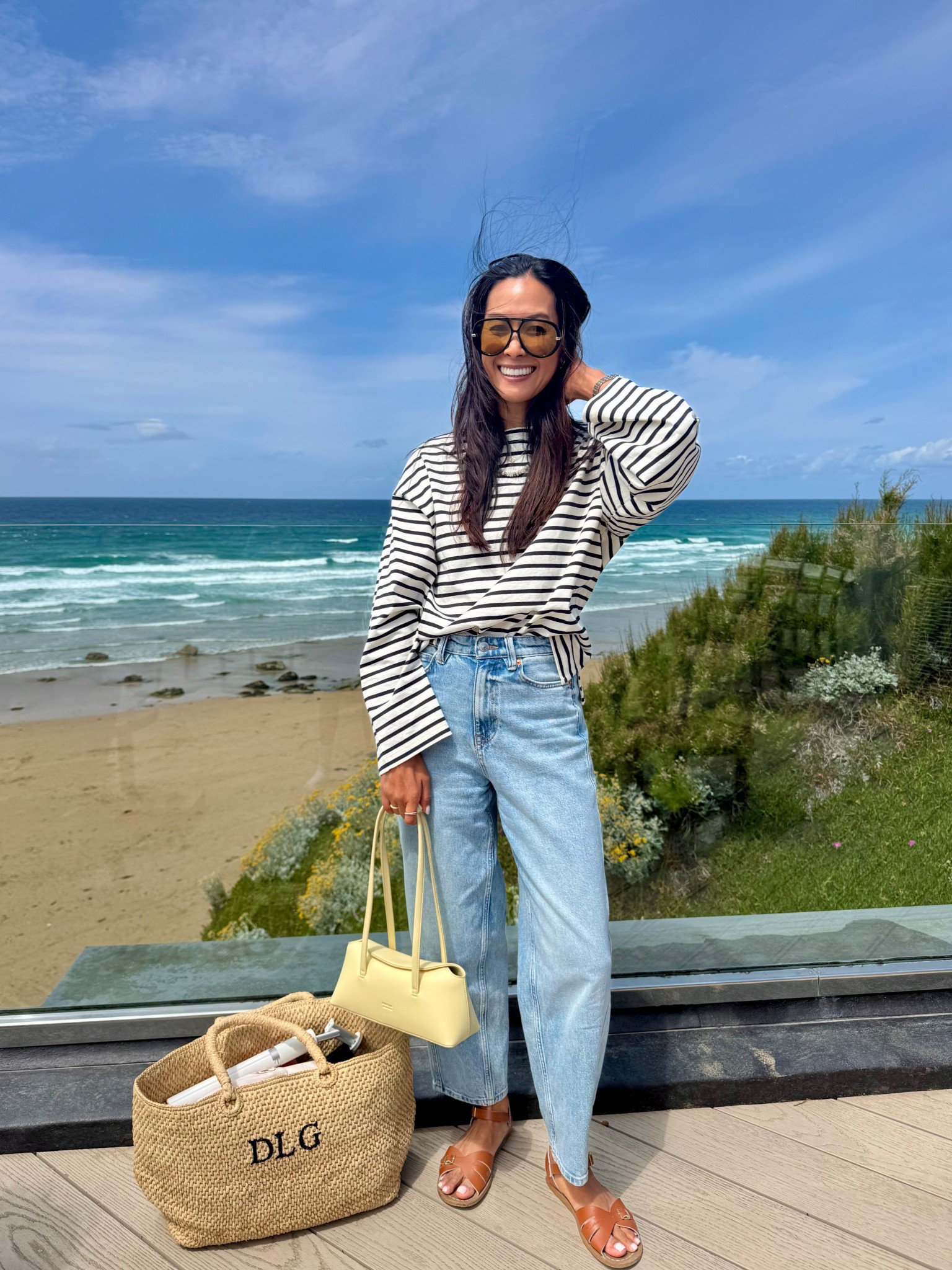 Cornwall fits 
I’m wearing Arket stripe top size small
M&S barrel jeans size 8R
Freja buttery bag
Salt water classic sandals 
Rae feather beach bag 
Bottega Sunnies 

#LTKsummer #LTKuk #LTKeurope