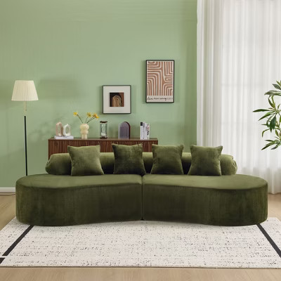 Dark Green curved multi - seater sofa. The plush and skin - friendly fabric makes it an excellent choice for modern living room settings | Target