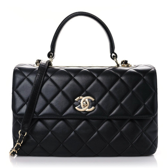 Lambskin Quilted Medium Trendy CC Flap Dual Handle Bag Black | FASHIONPHILE (US)