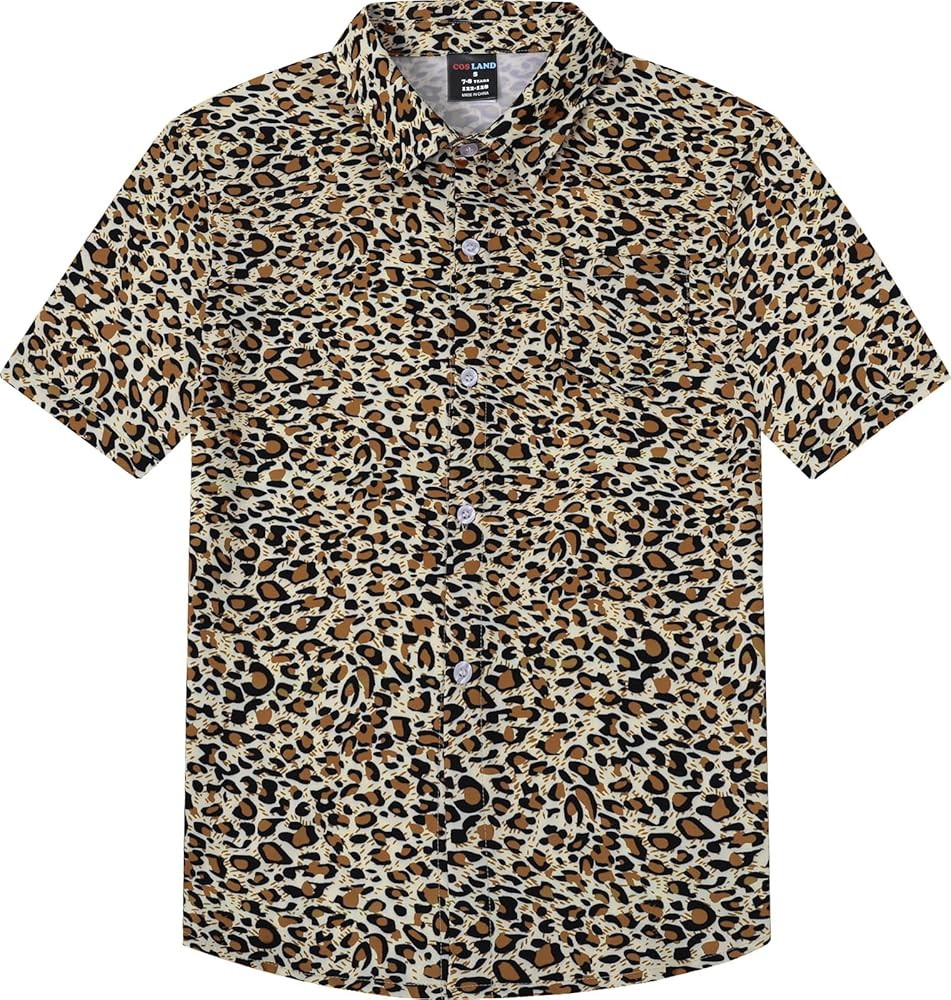 COSLAND Boys' Animal Print Hawaiian Shirt Kids' Novelty Button Down Shirt, X-Small-Large | Amazon (US)
