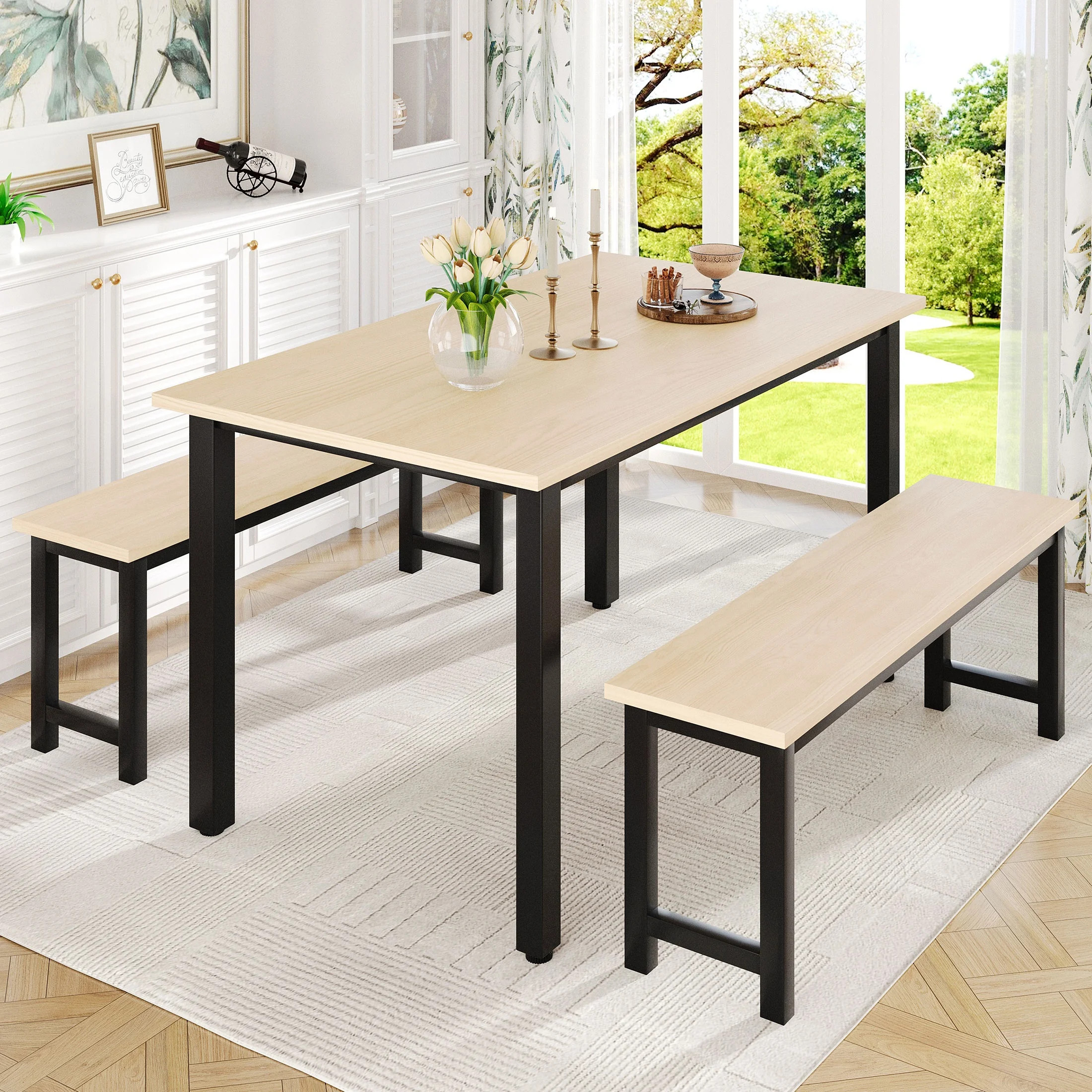 UHOMEPRO Dining Room Table Set, 3-Piece Breakfast Nook Dining Table Set with 2 Benches, Dining Ro... | Walmart (US)