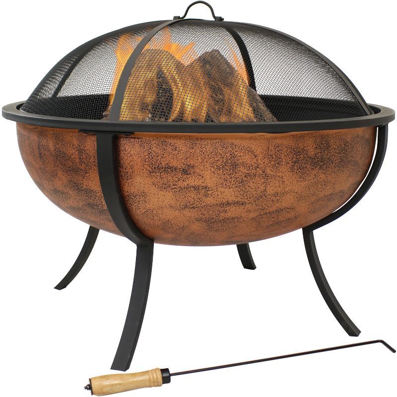 Sunnydaze Outdoor Portable Camping or Backyard Large Round Fire Pit Bowl with Spark Screen, Wood ... | Target