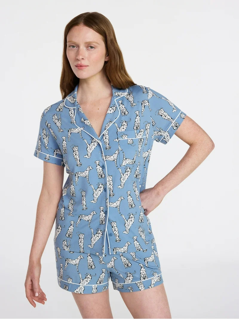 Joyspun Women's Dreamy Soft Collection Notch Top and Shorts Pajama Set, 2-Piece, Sizes XS-3X | Walmart (US)