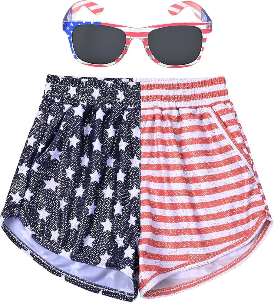 Perfashion Girls Metallic Shorts Shiny Hot Short Sparkly Party Pants &Sunglasses | Amazon (US)