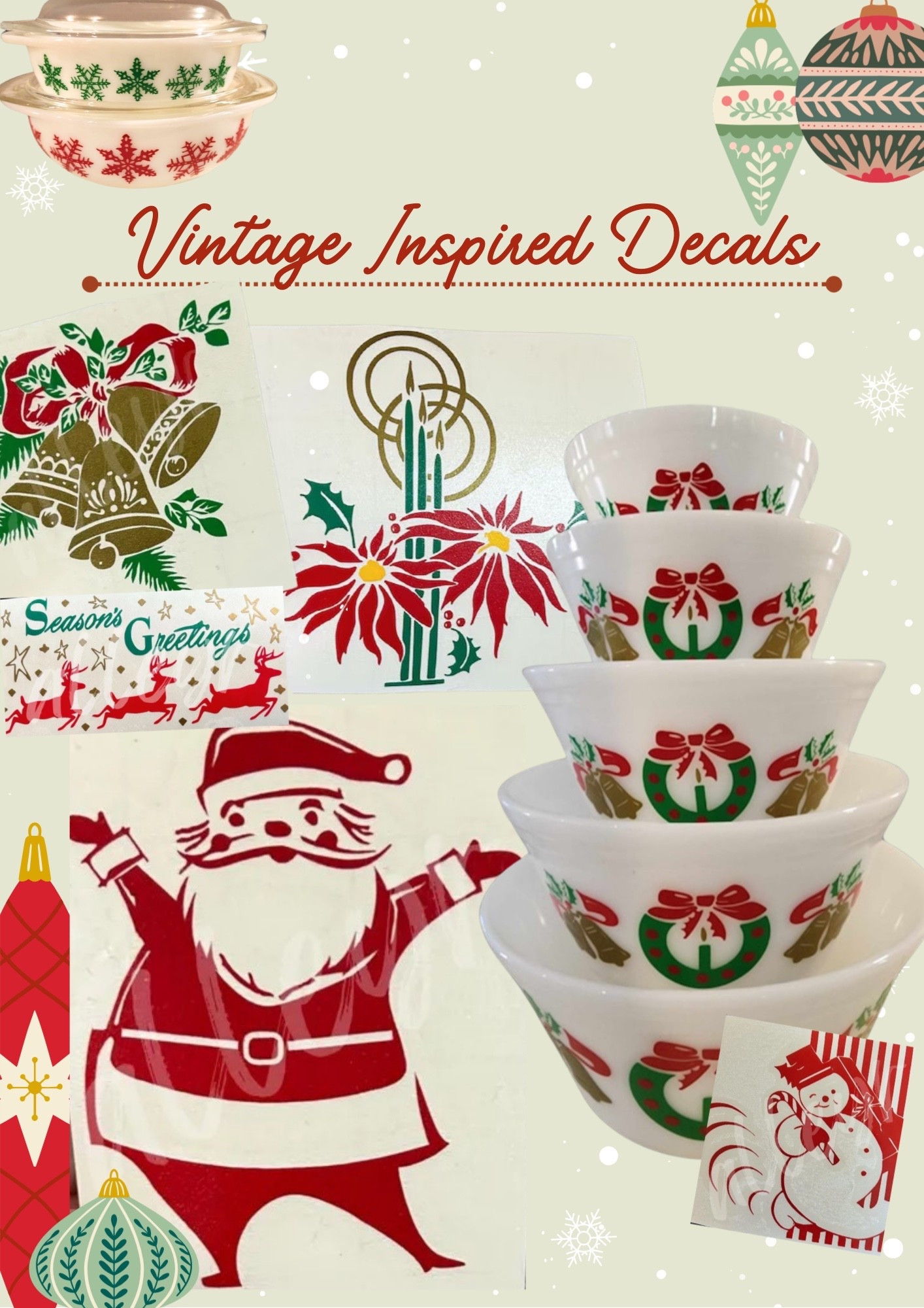 These are the COOLEST vintage inspired Christmas decals! They make any piece of vintage glassware ready for the holidays. 

#LTKHome #LTKSeasonal #LTKHoliday
