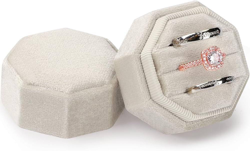 Velvet Ring Box 3 Slots, Premium Jewelry Ring Storage Gift Box Vintage Ring Display Holder Case f... | Amazon (US)
