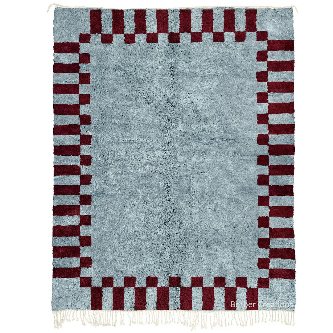 Moroccan Rug Light Blue and Red , Geometric Beni Ourain  Wool Rug | Etsy (US)
