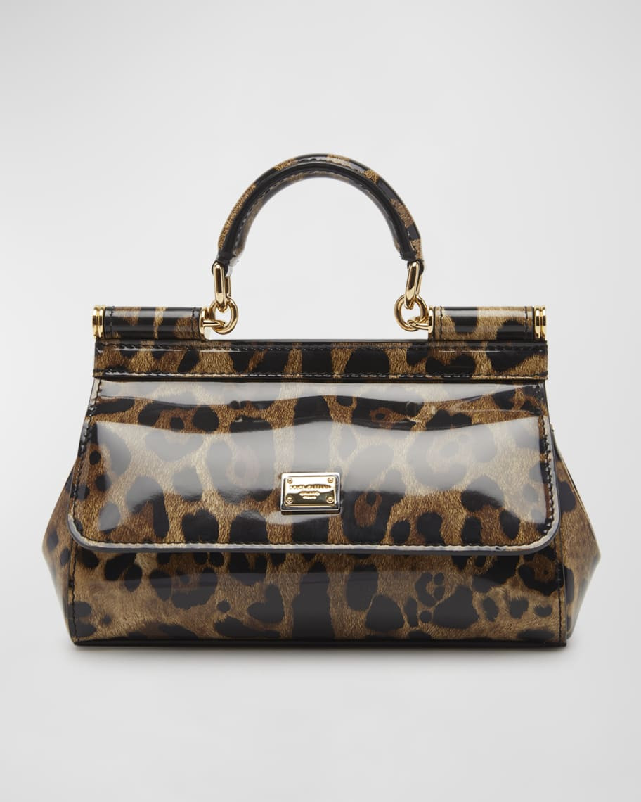 Dolce&Gabbana Sicily Patent Leopard-Print Top-Handle Bag | Neiman Marcus
