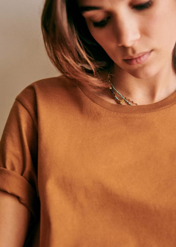 Conrad T-shirt - Camel - Organic Cotton - Sézane | Sezane Paris