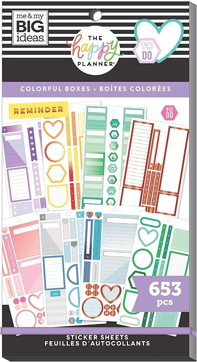 The Happy Planner Value Pack Sticker Sheets - Scrapbooking Supplies - Colorful Boxes Theme - Mult... | Amazon (US)