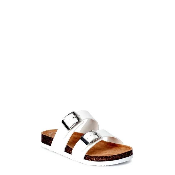 Wonder Nation White Buckle Two Strap Footbed Sandals (Little Girls & Big Girls) | Walmart (US)