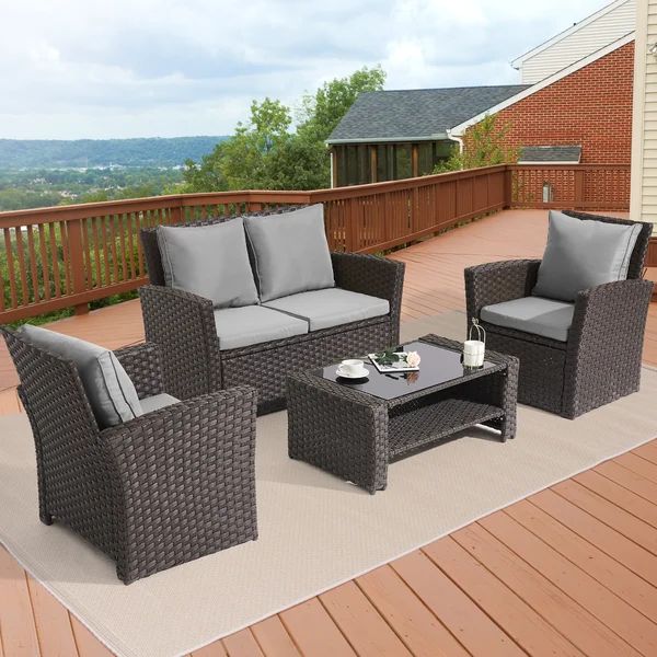 Elrasheed Wicker/Rattan 4 - Person Seating Group with Cushions | Wayfair North America