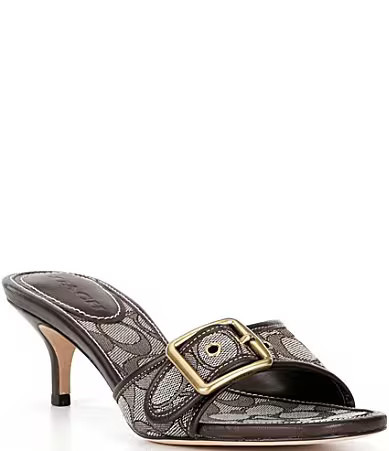 COACH Margot Signature Logo Jacquard Buckle Slide Sandals - 8.5 | Dillard's