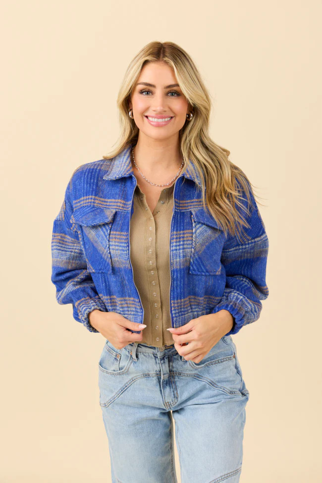 Finley Blue Plaid Jacket | Pink Lily