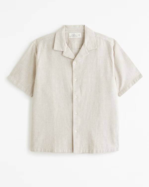 Men's Camp Collar Summer Linen-Blend Shirt | Men's 20% Off Select Styles | Abercrombie.com | Abercrombie & Fitch (US)