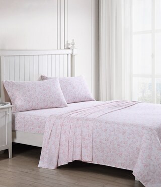 300-Thread Count Bella Floral Pale Pink Cotton Sateen Sheet Set | Dillard's